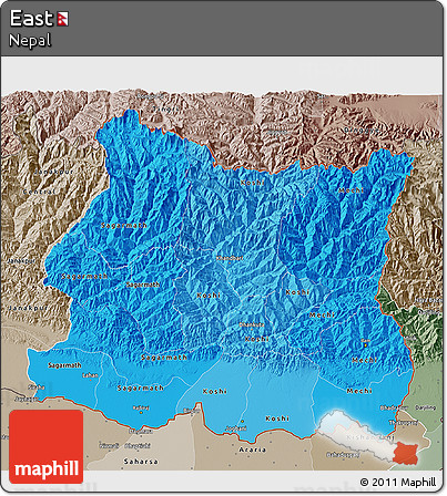 Political Shades 3D Map of East, semi-desaturated
