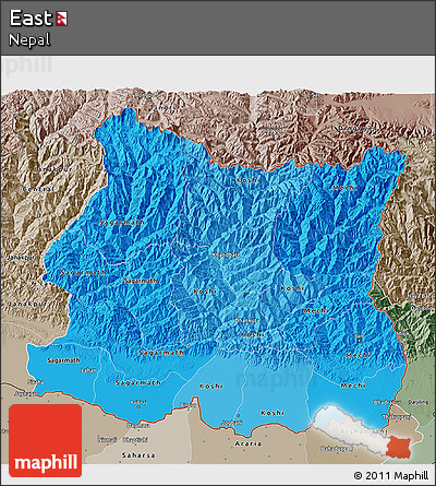 Political Shades 3D Map of East, semi-desaturated