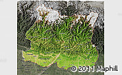 Satellite 3D Map of East, darken, semi-desaturated
