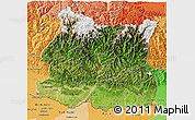 Satellite 3D Map of East, political shades outside
