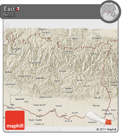 Shaded Relief 3D Map of East