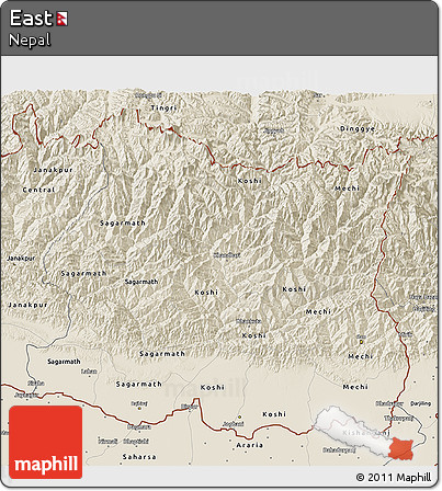 Shaded Relief 3D Map of East