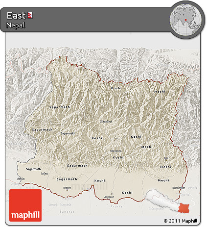 Shaded Relief 3D Map of East, lighten
