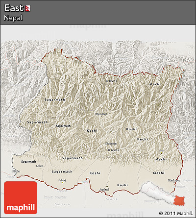 Shaded Relief 3D Map of East, lighten