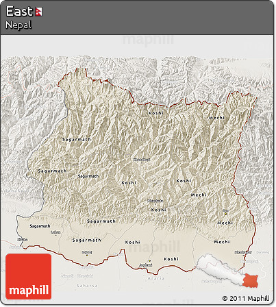 Shaded Relief 3D Map of East, lighten