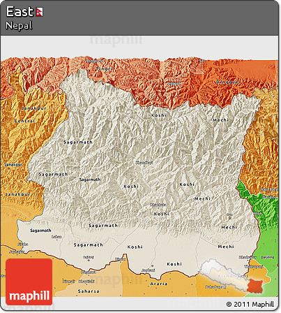 Shaded Relief 3D Map of East, political shades outside
