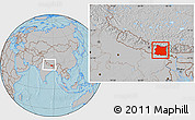 Gray Location Map of East, within the entire country, hill shading