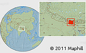 Savanna Style Location Map of East, within the entire country, hill shading