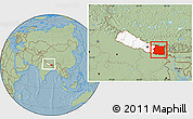 Savanna Style Location Map of East, highlighted country, within the entire country, hill shading