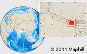 Shaded Relief Location Map of East, within the entire country