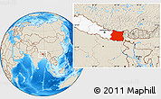 Shaded Relief Location Map of East, highlighted country