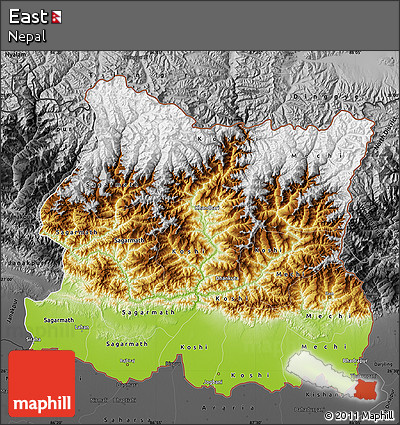 Physical Map of East, darken, desaturated