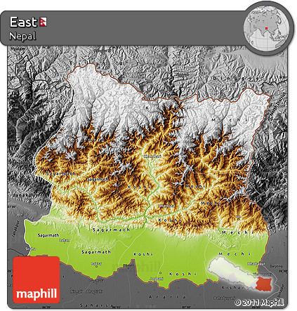 Physical Map of East, darken, desaturated