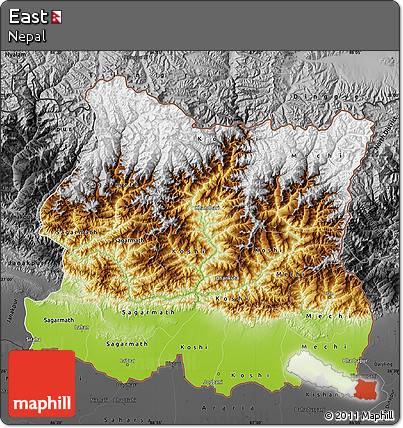 Physical Map of East, darken, desaturated