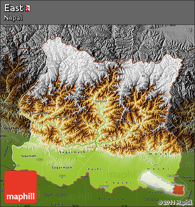 Physical Map of East, darken