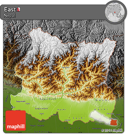 Physical Map of East, darken