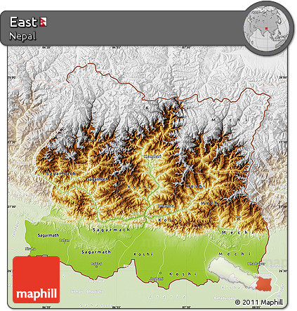 Physical Map of East, lighten