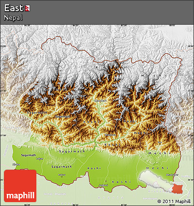 Physical Map of East, lighten
