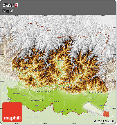 Physical Map of East, lighten