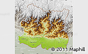 Physical Map of East, lighten, semi-desaturated
