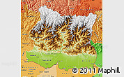 Physical Map of East, political shades outside