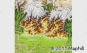 Physical Map of East, satellite outside