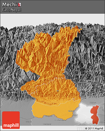 Political Panoramic Map of Mechi, desaturated
