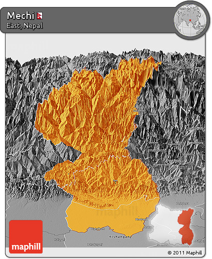 Political Panoramic Map of Mechi, desaturated