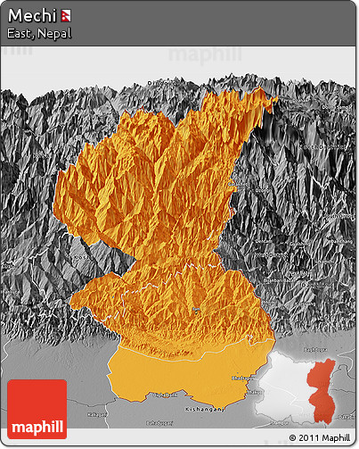 Political Panoramic Map of Mechi, desaturated