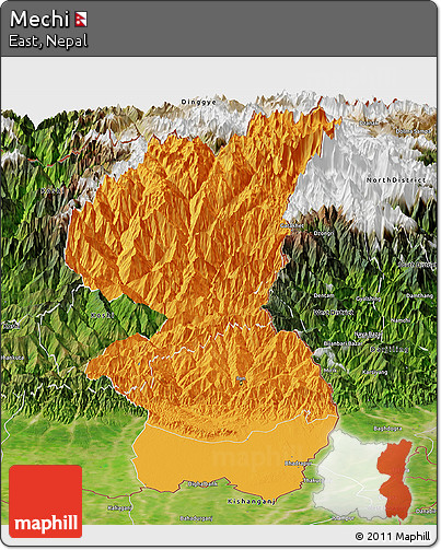 Political Panoramic Map of Mechi, satellite outside