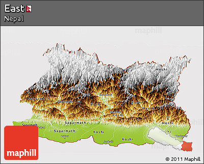 Physical Panoramic Map of East, cropped outside