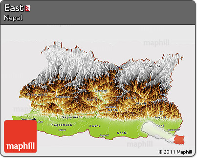 Physical Panoramic Map of East, cropped outside