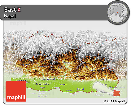 Physical Panoramic Map of East, lighten