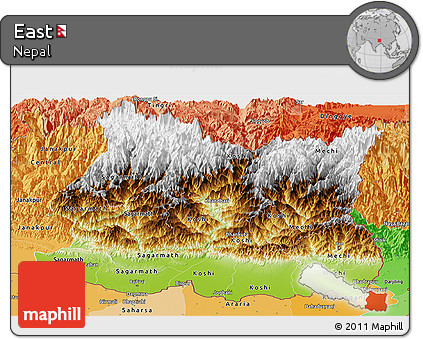 Physical Panoramic Map of East, political shades outside