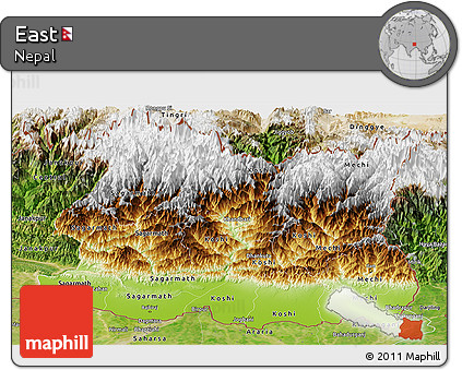 Physical Panoramic Map of East, satellite outside