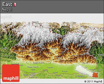 Physical Panoramic Map of East, satellite outside
