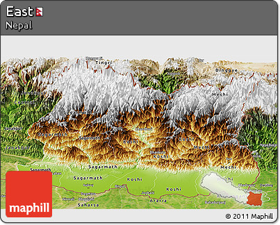 Physical Panoramic Map of East, satellite outside