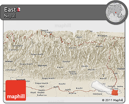Shaded Relief Panoramic Map of East