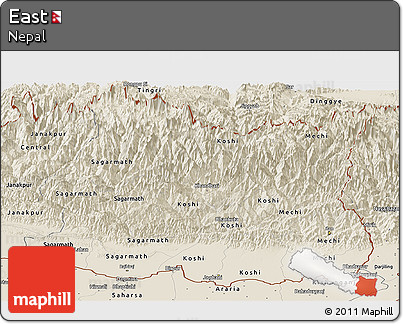 Shaded Relief Panoramic Map of East