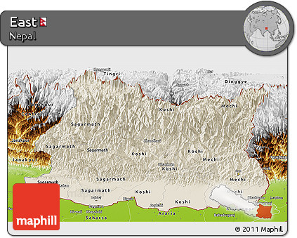 Shaded Relief Panoramic Map of East, physical outside