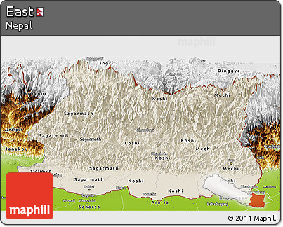 Shaded Relief Panoramic Map of East, physical outside