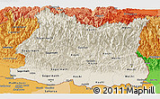 Shaded Relief Panoramic Map of East, political shades outside