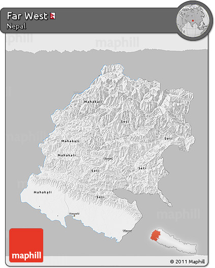 Gray 3D Map of Far West, single color outside