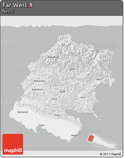 Gray 3D Map of Far West, single color outside