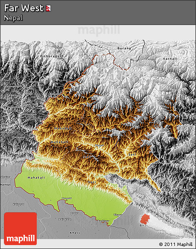 Physical 3D Map of Far West, desaturated