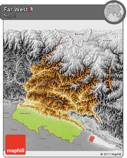 Physical 3D Map of Far West, desaturated