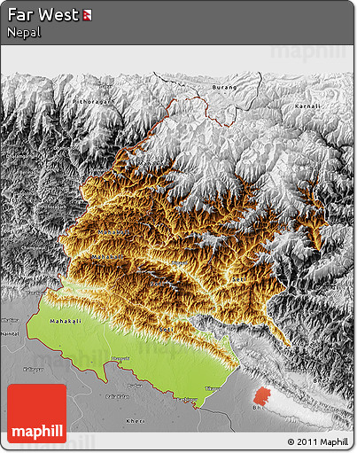 Physical 3D Map of Far West, desaturated