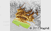 Physical 3D Map of Far West, lighten, desaturated