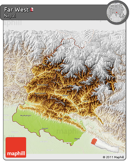 Physical 3D Map of Far West, lighten