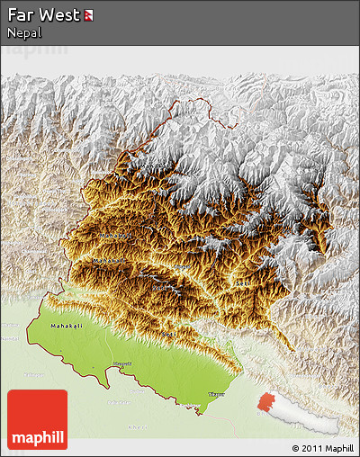 Physical 3D Map of Far West, lighten